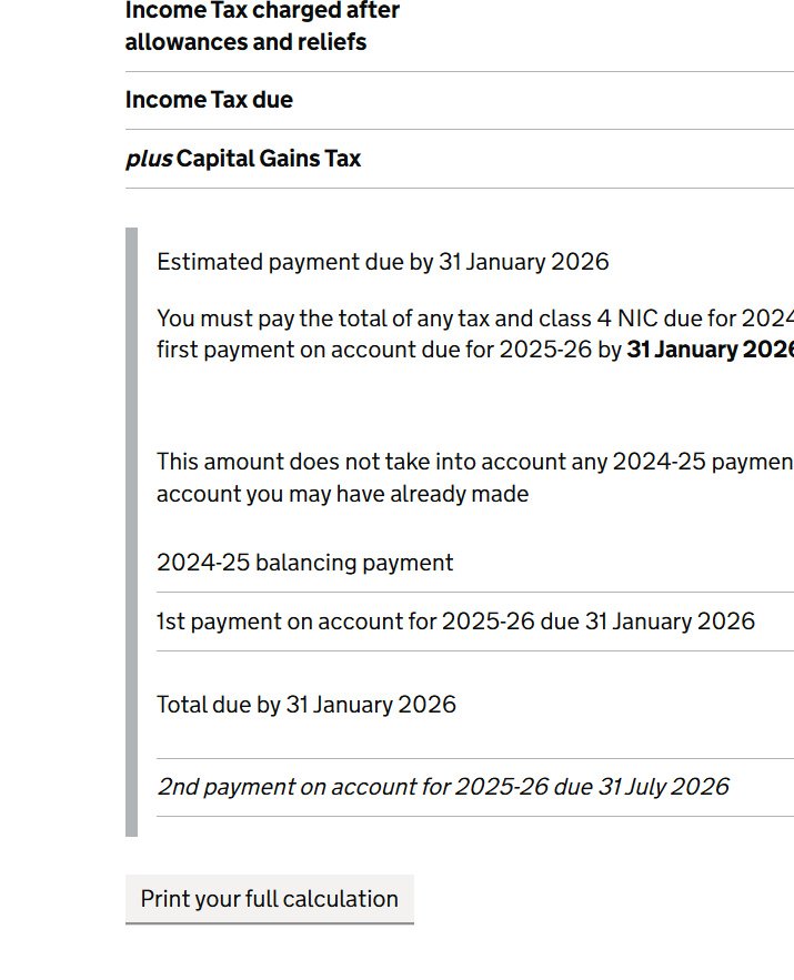Calculation page with the Print your full calculation button